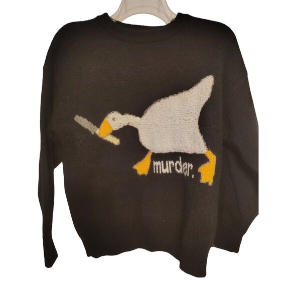 Aelfric Eden Murder Goose Large Sweater Black White Goose with Knife READ Kitsch - Picture 1 of 4